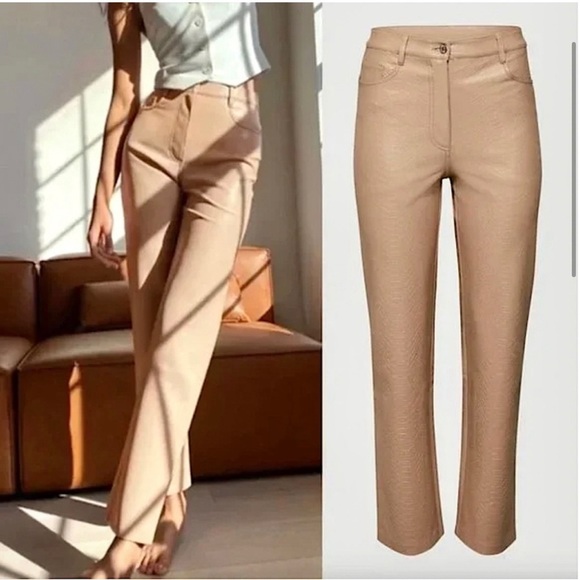 ARITZIA WILFRED Melina Low Rise Vegan Leather Pants in Constant Camel - Picture 1 of 15